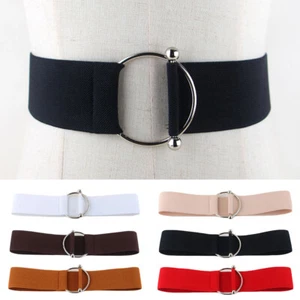 Ladies Waist Belt Simple Round Buckle Elastic Belts Stretch Corset Waistband - Picture 1 of 7