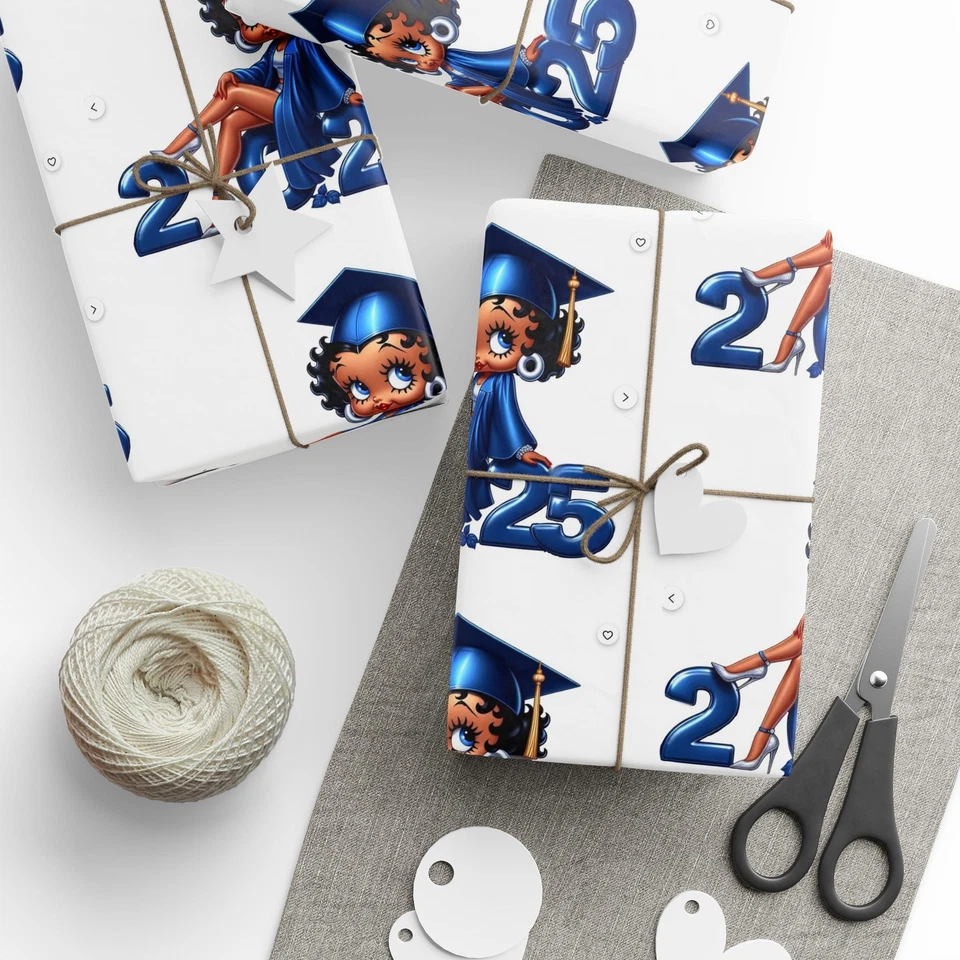 Graduation Wrapping Paper Class 2025 Gift Wrap Senior Blue White For Her Girl - Image 1 of 1