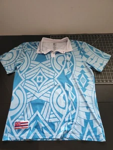 Camisa polo Na Koa marca Mana Maui Hawaii azul claro TRIBAL polo hawaiano camisa M - Imagen 1 de 12