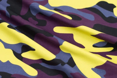 Tecido roxo/amarelo camuflado de sarja de algodão por jarda - Imagem 1 de 2