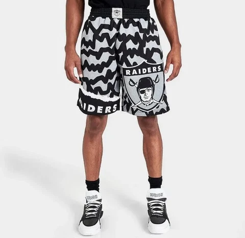 Mitchell & Ness Raiders BIG FACE Jumbotron Shorts Black Silver Men's Size MEDIUM Cover