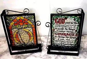 Stained Glass Double Side Book Ends Serenity Prayer, Praying Hands.*Read - Picture 1 of 7