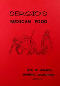 Menu ristorante messicano vintage Sergio's Machaca Burritos Tacos Banning CA anni 70 - Foto 1 di 6