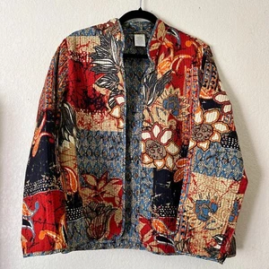 Alfred Dunner Womens Ethnic Patchwork Quilted Jacket Size 10 Multicolor Floral - Picture 1 of 8