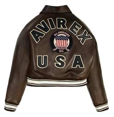 Avirex Leather Jacket women Real Cowhide Bomber Classic American Flight Style - Image 1 of 4