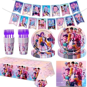 KPop Hunters Partyzubehör-Set Teller Becher Tischdecke Servietten Themenparty - Bild 1 von 21