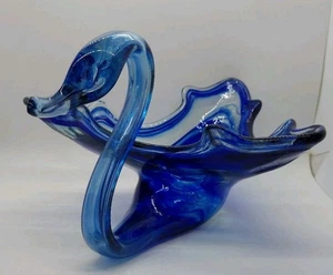 Cuenco cisne de cristal de Murano vintage mediados de siglo azul blanco remolino soplado a mano  - Imagen 1 de 5