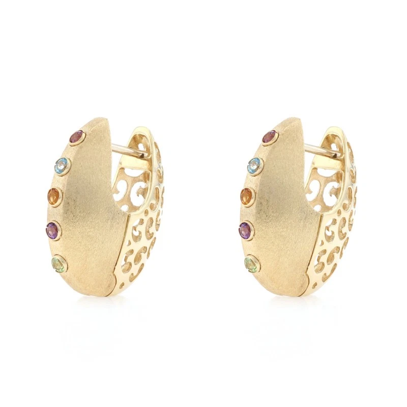 Pendientes de aro de citrino topacio azul turmalina rosa oro amarillo 14k .42ctw perforados Foto 1 de 4