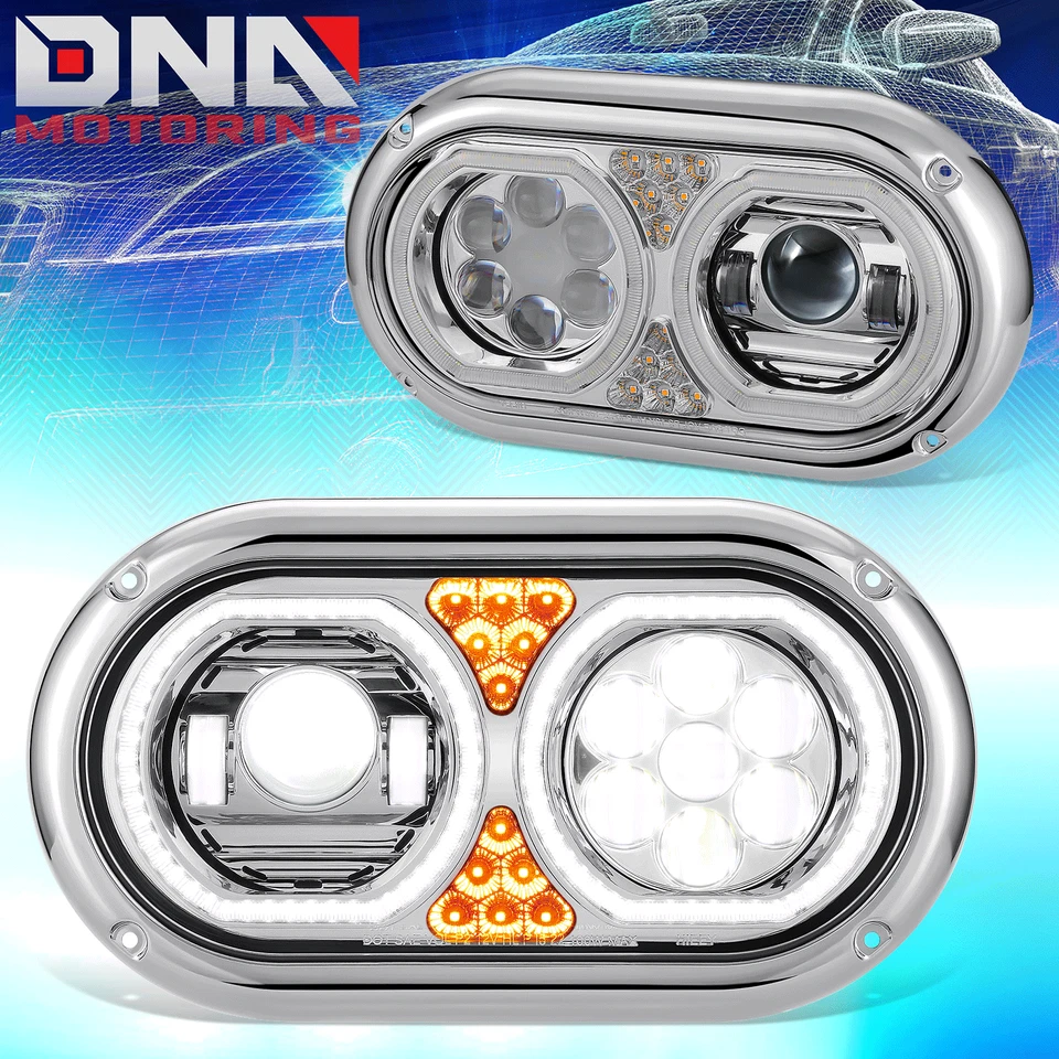 Faros proyectores de señal DRL anillo halo LED cromados Peterbilt 359 1967-1987 Foto 1 de 4