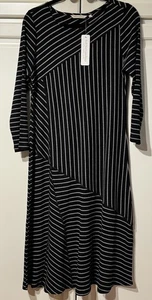 SOFT ENVIRONMENT Midikleid Langarm SCHWARZ Baumwollmischung dehnbar gestreift S - Bild 1 von 12