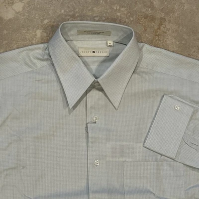 Camisa social masculina Joseph Abboud 16.5 36/37 cinza xadrez manga longa botão algodão - Imagem 1 de 4