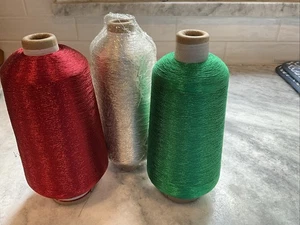 ROBISON ANTON METALLIC EMBROIDERY THREAD 11000 Yds Each Red Silver And Green - Picture 1 of 2