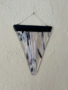 Fused Art Glass Wall Pocket Handmade Artisan Shades Pink Black Purple Clear 8" - Picture 1 of 7