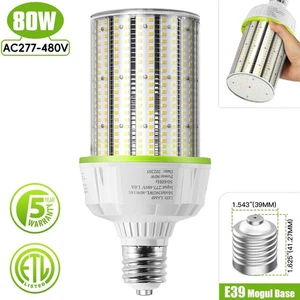 480 Volt LED Corn Light Bulbs 80 Watt Industrial Commercial Cob Lamp 5000K Clear - Picture 1 of 10