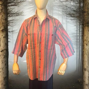 Men’s Blazer Firenze Striped VTG Short Sleeve Button Down Lg Grunge Y2K Skater - Picture 1 of 8