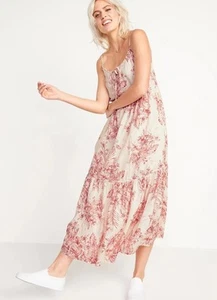 NWT Old Navy Maxi Swing Dress Size L Sleeveless Floral Tie Neck Beach Sundress - Picture 1 of 15