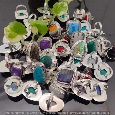 Lote de anillos apilables enchapados en plata de ley 925 y mezcla de piedras preciosas Foto 1 de 4