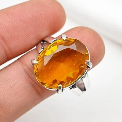 Anillo Topacio Miel Piedras Preciosas Plata de Ley 925 Hecho a Mano Joyería para Regalo de Boda Foto 1 de 4