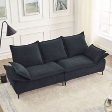 88.5 Modern Sailboat Sofa Dutch Velvet 3-Seater Sofa with Two Pillows Black