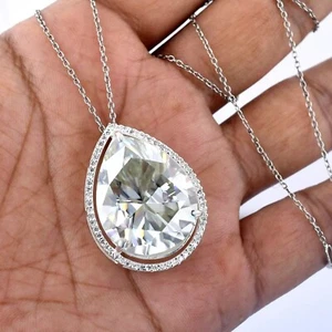 25 KT Bianco Sporco Creato IN Laboratorio Diamante Ciondolo Pera Forma Ottimi - Foto 1 di 5