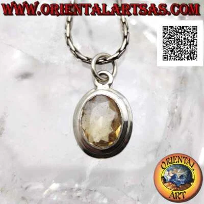 Ciondolo in argento 925‰ topazio giallo naturale ovale su montatura semplice con - Immagine 1 di 4