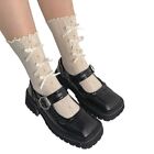 Women Sweet Frilly Ruffled Trim Crew Socks Japanese Style Hollow Out