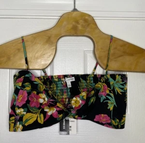 Express Rocky Barnes Linen Blend Tie Front Crop Top Floral Tropical Small New - Picture 1 of 7