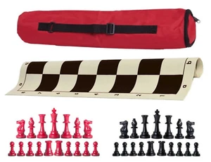 Archer Weighted Chess Set - Vinyl Board w/ Pieces & Bag - Red & Black - Picture 1 of 5