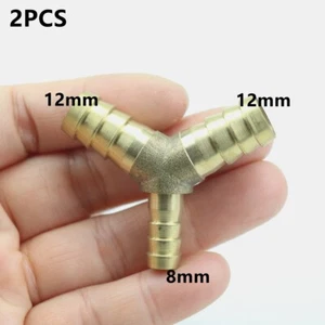 2 PCS 1/2" X 5/16" X 1/2" |12mm 8mm 12mm Y 3-Way Brass Fitting Hose Barb Reducer - Picture 1 of 4