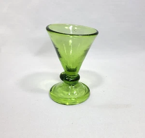Antique HandblownFared Green folded Foot Stemmed Glass, 4" - Picture 1 of 14