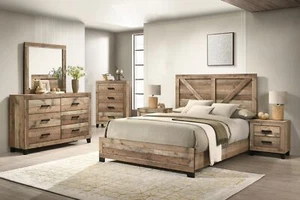Kings Brand Furniture 6-Piece Antique Natural King Size Bedroom Set - Picture 1 of 9