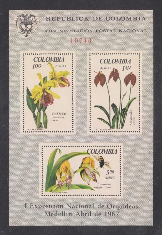 COLOMBIA - 1967 Flores: Hoja de recuerdo de orquídeas #C491a - En muy buen estado MNH Foto 1 de 1