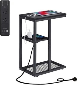 CASADISO 3-Tier C-Shaped Side Table with Power Board and USB Ports Small Spaces - Picture 1 of 7