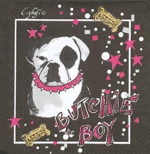 S955# 3 x Single SMALL Paper Napkins Decoupage Black White Bulldog Dog Frame - Imagen 1 de 7