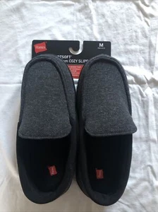 Hanes Comfort Soft Memory Foam Cozy Slippers Men's Med MD 8 9 Blk/Blk Gray Black - Picture 1 of 8