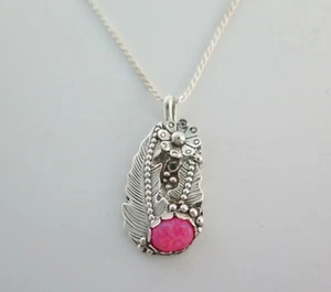 Eleganter verzierter Southwestern-Anhänger Halskette Sterlingsilber & rosa Laboropal - Bild 1 von 6