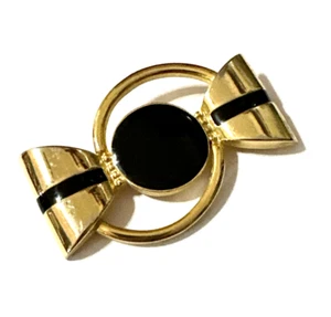 Vintage Art Deco Black & Gold Tone Brooch Statement Pin 2 1/4" - Picture 1 of 10