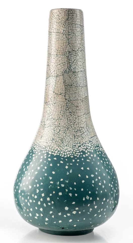 Jarrón usado Maitland Smith laca estilo cáscara de huevo mosaico 14x6 pulgadas 1 lb desgaste visible Foto 1 de 4