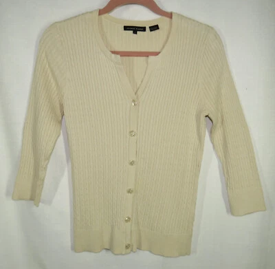 Cárdigan para mujer Jeanne Pierre de algodón crema con botones delanteros talla pequeña Foto 1 de 4