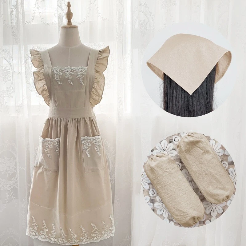 Delantal de cocina para mujer algodón hermoso estilo coreano encaje retazos lindo cocinero casero Foto 1 de 4