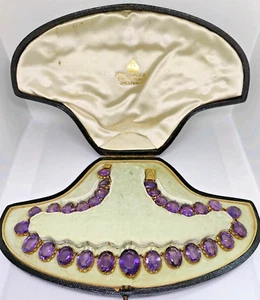 Exquisite Antique Amethyst Riviere Necklace in 9ct Yellow Gold With Original Box - Picture 1 of 10