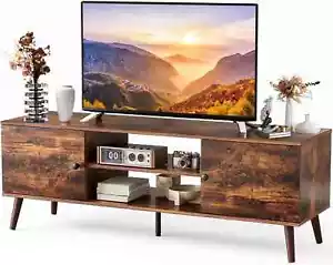 Modern TV Stand for 55-60“ TV, Entertainment Center with Cabinets, Soft Hinge - Picture 1 of 5