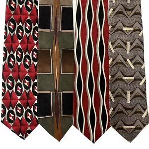 4 pc Silk ART DECO Neck Tie LOT ABSTRACT Martin Wong SCREENPLAY Designer Necktie - Picture 1 of 6