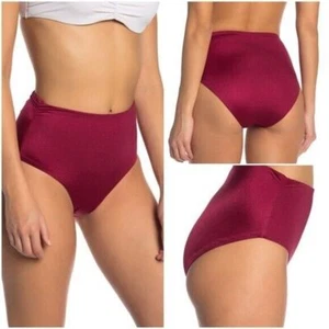 Tahari Swimsuit Small Red Bikini Bottom High Waist Wine Shirred Ruched Satin NWT - Picture 1 of 11