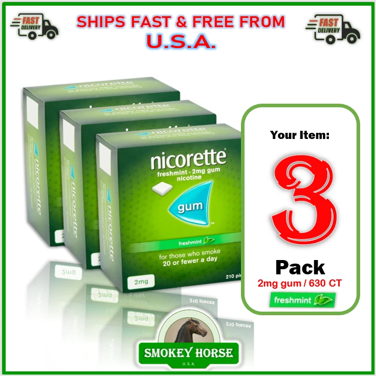 3X Nicorette FreshMint fresh Mint Gum 2 mg 210 Pieces "SHIP SUPER FAST FROM USA" - Image 1 of 1