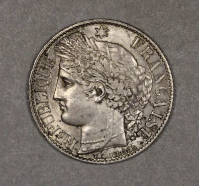 1887 A France Silver 1 France Ceres Type - Image 1 of 2