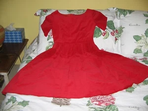 Vintage 1950s Old Fashion Red Velvet Party Dress Little Girls Size 10 /12 - Picture 1 of 16