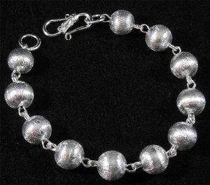 Brushed Textured Silver Plated Copper Ball Round Link Chain Bracelet 6 1/2" 8"  - Picture 1 of 3