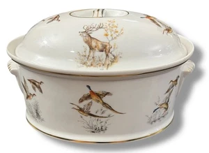 Lourioux Le Faune Porcelain Casserole Dish with Lid HTF WILD GAME Design - Picture 1 of 13