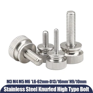 M3 M4 M5 M6 Knurled Thumb High Type Screws Stainless Steel Hand Grip Knob Bolts - Picture 1 of 9